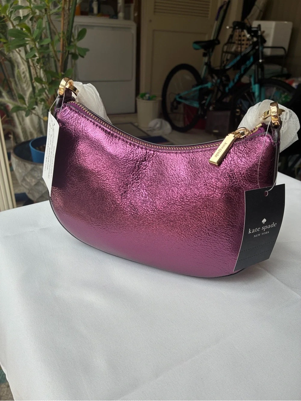 RARE Kate Spade Nina Metallic Leather Shoulder Bag Dark Raspberry